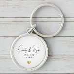 Couple Engagement Announcement Gold Heart Keepsake Keychain<br><div class="desc">Celebrate your love with our Couple Engagement Gold Heart keychain! Add custom text for a perfect keepsake!</div>