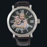 Couple Engagement Portrait Your Photo in Centre Watch<br><div class="desc">Easily customize this clock with your own photo in the centre.  Black area clock numbers gently fades to reveal photo.</div>