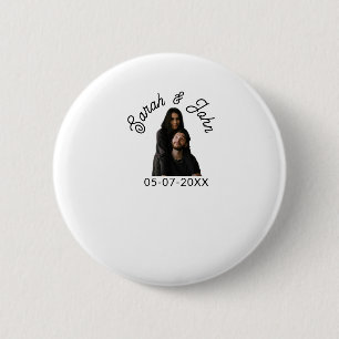 Couple face photo add name date simple wedding 2 inch round button