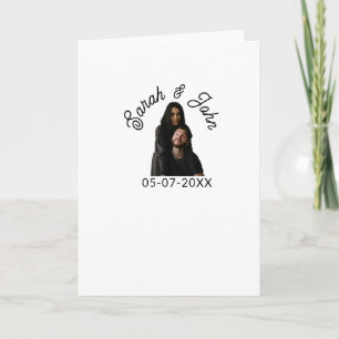 Couple face photo add name date simple wedding card