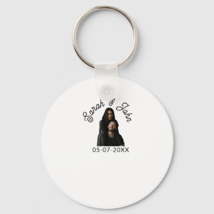 Couple face photo add name date simple wedding keychain