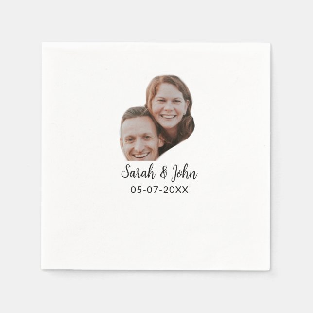 Couple face photo add name date simple wedding  napkin (Front)