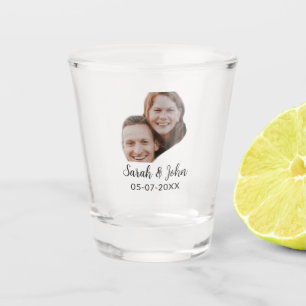 Couple face photo add name date simple wedding  shot glass