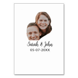 Couple face photo add name date simple wedding table number