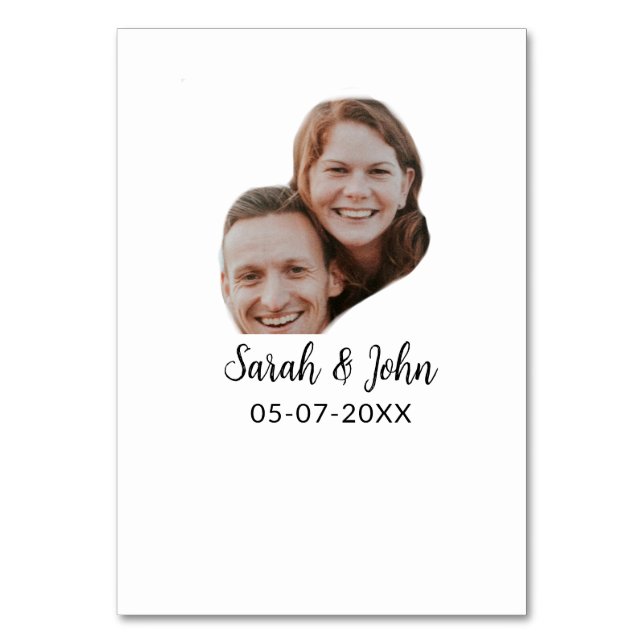 Couple face photo add name date simple wedding  table number (Front)