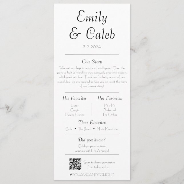 Couple Facts Programme et menu de mariage minimali (Devant)