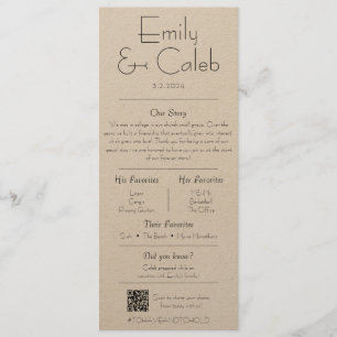 Couple Facts Rustic Simple Wedding Program & Menu 