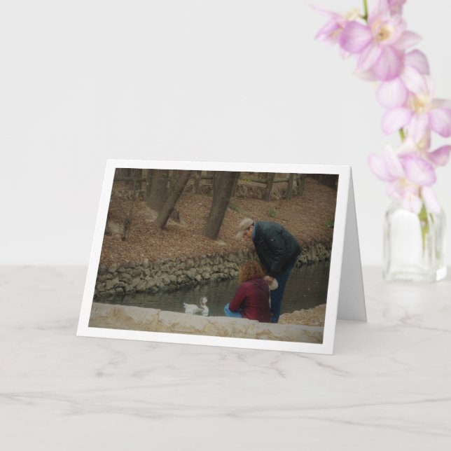 Couple Feeding Duck in San Vicente Park Card (Orchid)