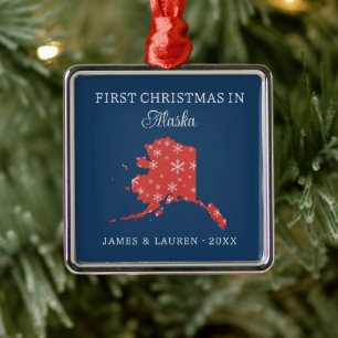 Couple First Christmas In Alaska USA State Metal Ornament