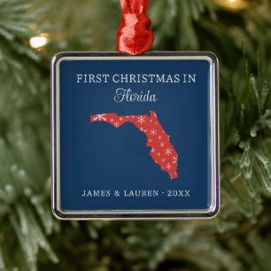 Couple First Christmas In Florida USA State Metal Ornament