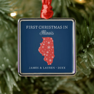 Couple First Christmas In Illinois USA State Metal Ornament