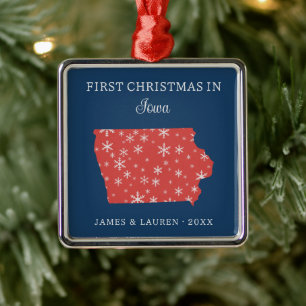 Couple First Christmas In Iowa USA State Metal Ornament