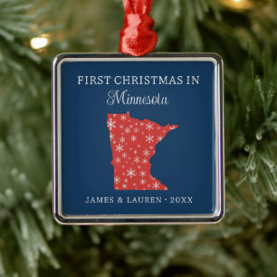 Couple First Christmas In Minnesota USA State Metal Ornament