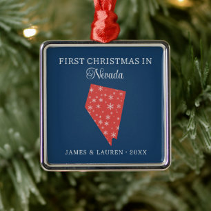 Couple First Christmas In Nevada USA State Metal Ornament