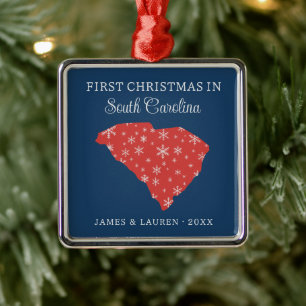 Couple First Christmas In South Carolina Blue Metal Ornament