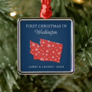 Couple First Christmas In Washington USA State Metal Ornament