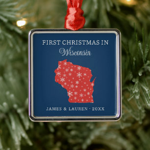 Couple First Christmas In Wisconsin USA State Metal Ornament