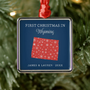 Couple First Christmas In Wyoming USA State Metal Ornament