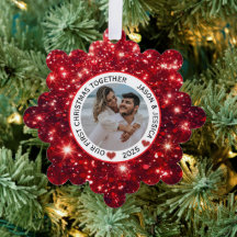 Couple First Christmas Name Photo Red