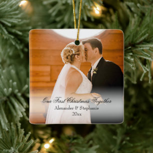 Couple First Christmas Together Square Photo Ceramic Ornament
