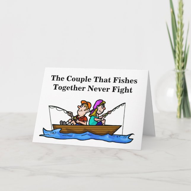 Couple Fishing in Boat Anniversary Card (Front)