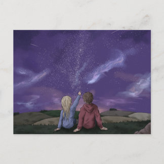 Couple Friends Stargazing Galaxy Night Sky Holiday Postcard