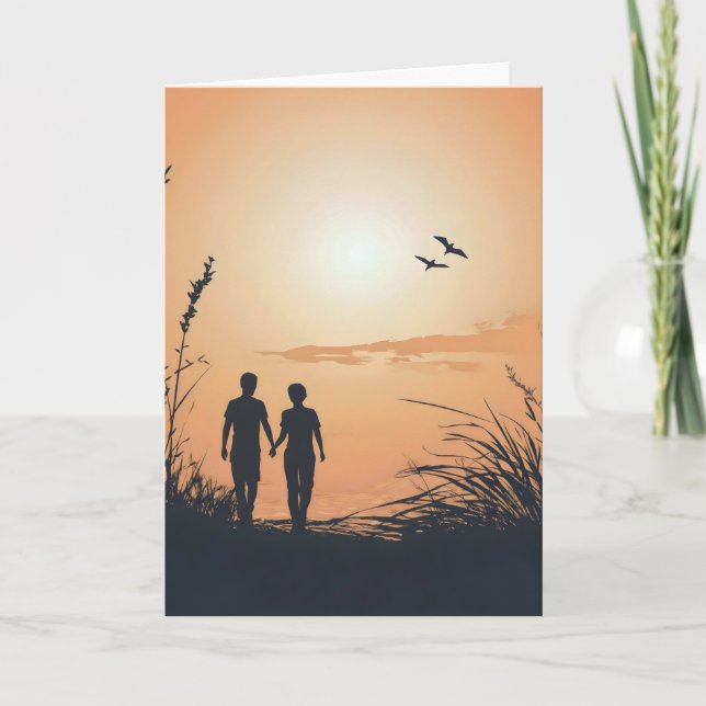 Couple Friends Sunset Holiday Card (Front)
