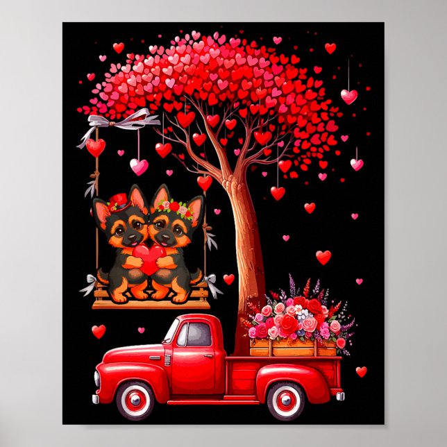 Couple German Shepherds Valentine Hearts Tree Pick Poster (Front)