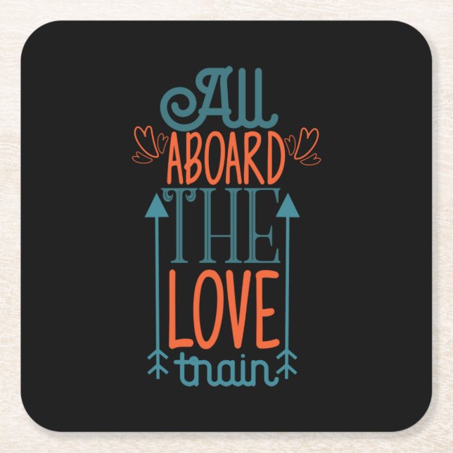 Couple Gift All Aboard The Love Train Square Paper Coaster (Front)
