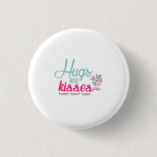 Couple Gift Hugs And Kisses Flower 1 Inch Round Button