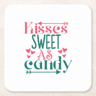 Couple Gift Kisses Sweet As Candy Square Paper Coaster