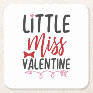 Couple Gift Little Miss Valentine Square Paper Coaster