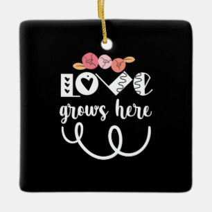 Couple Gift Love Grows Here Ceramic Ornament