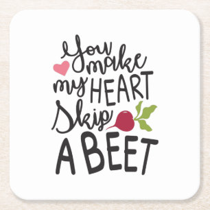Couple Gift You Make My Heart A Beet Square Paper Coaster