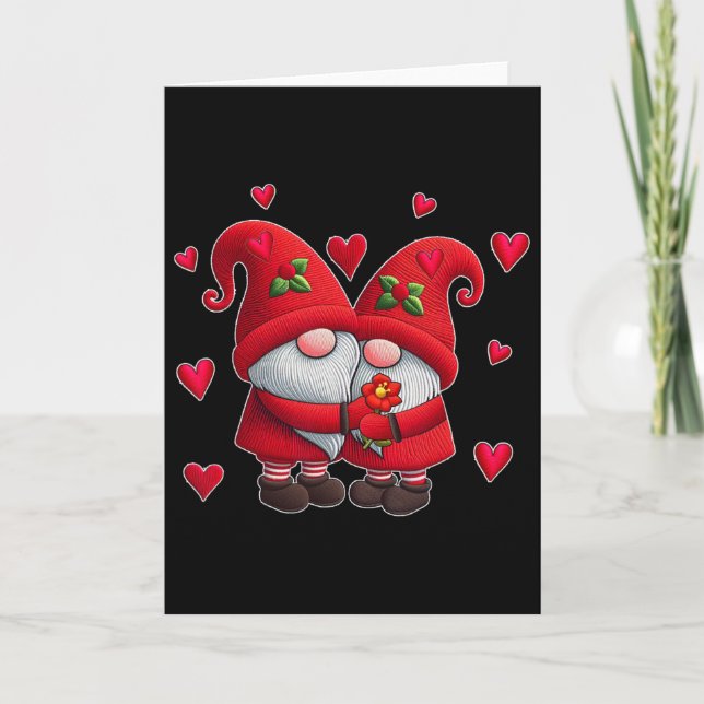 Couple Gnomes Valentine's Day Hearts Costume Gnome Card (Front)