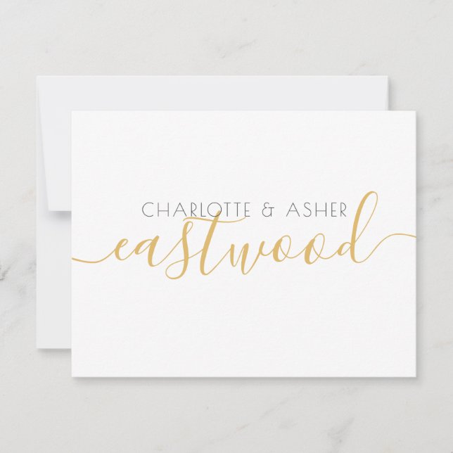 Couple Gold Script Monogram Flat Note Card (Front)