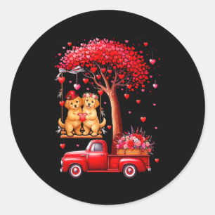 Couple Golden Retrievers Valentine Hearts Tree Pic Classic Round Sticker