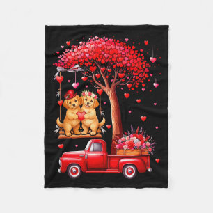 Couple Golden Retrievers Valentine Hearts Tree Pic Fleece Blanket