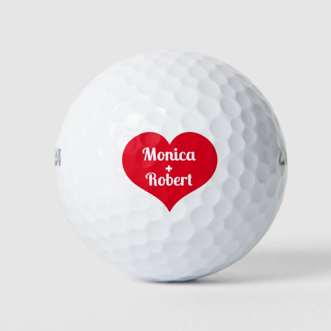 Couple Golfer Name Weddings Script Valentines day  Golf Balls (Front)