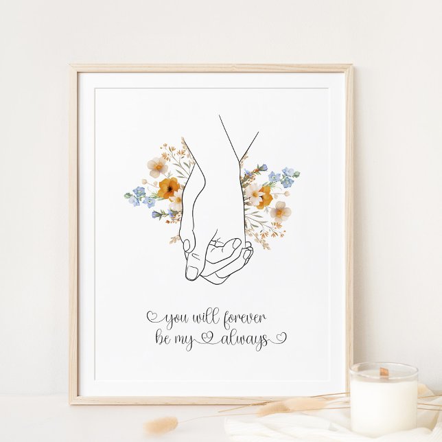 Couple Hand in Hand Floral Line Art Poster (Creator Uploaded)
