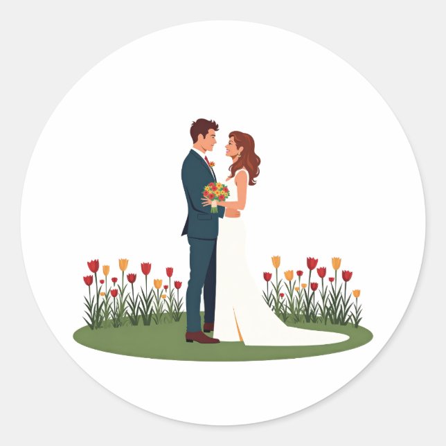 Couple Holding Flowers Sticker (Front)