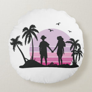 Couple Holding Hands at Sunset Round Pillow