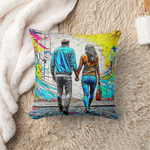 Couple Holding Hands   Personalized Message Throw Pillow