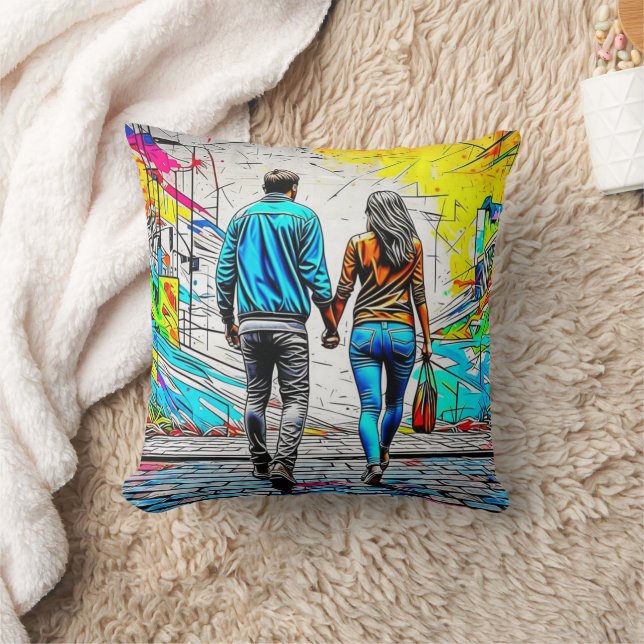 Couple Holding Hands | Personalized Message Throw Pillow (Blanket)