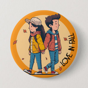 Couple holding hands walking together in fall 3 inch round button