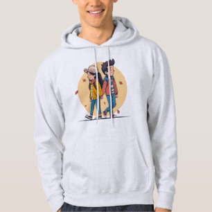 Couple holding hands walking together in fall hoodie