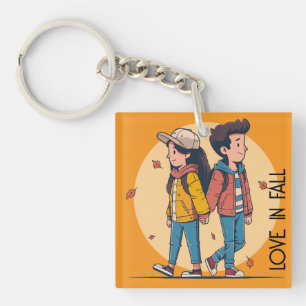 Couple holding hands walking together in fall keychain