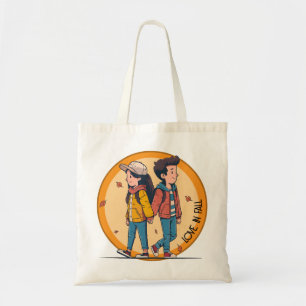 Couple holding hands walking together in fall tote bag