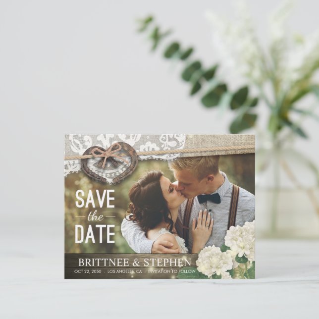 Couple Horseshoe Hydrangea Wedding Save Date PHOTO Postcard (Standing Front)