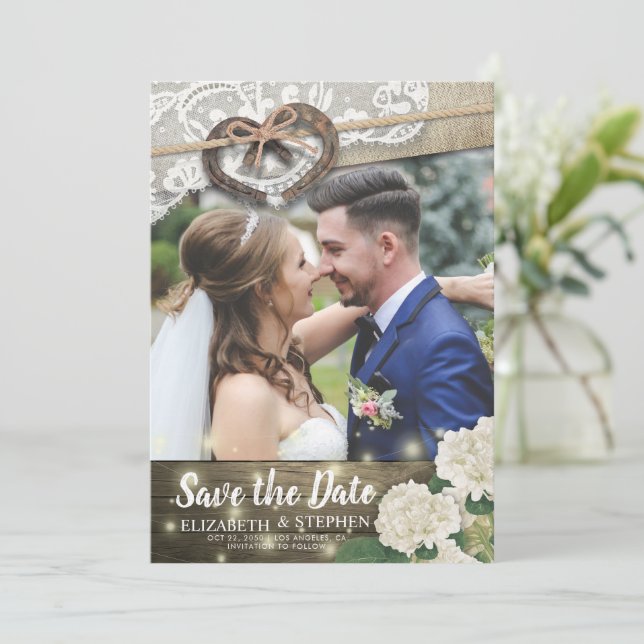 Couple Horseshoe Hydrangea Wedding Save Date PHOTO Save The Date (Standing Front)